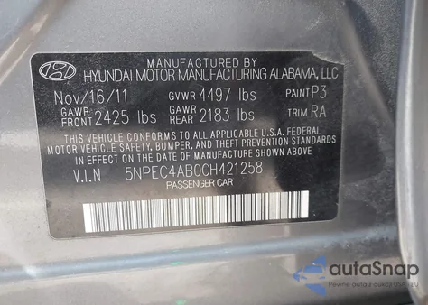 2012 Hyundai Sonata Se 2.0T from USA, damaged, VIN 5NPEC4AB0CH421258